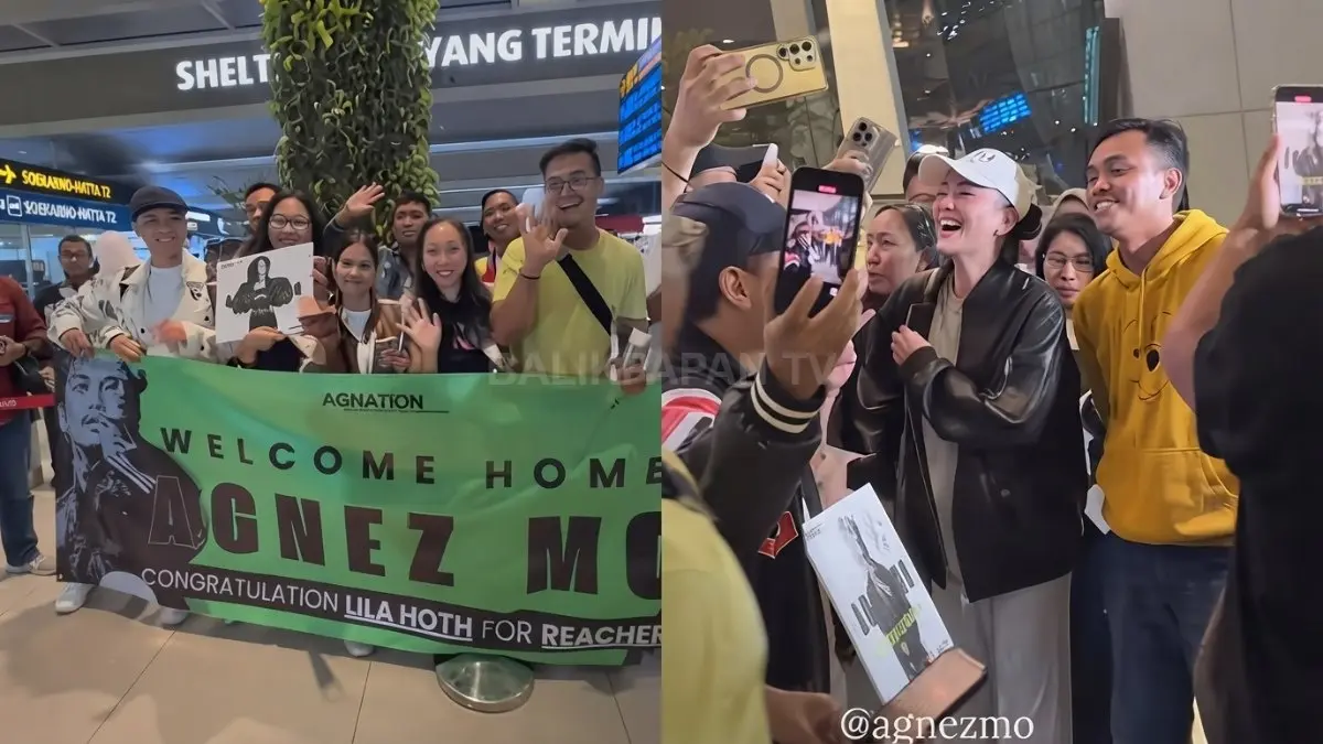 Agnez Mo saat tiba di Indonesia dan disambut penggemar, dengan isu karhutla Kalimantan menjadi perhatian.