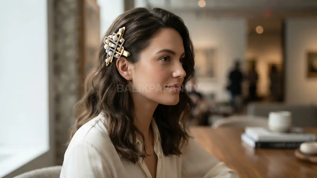 Barrette dekoratif menghadirkan sentuhan perhiasan pada rambut sederhana, membuat tampilan elegan, modern, dan menarik tanpa berlebihan. (BTV/AI)
