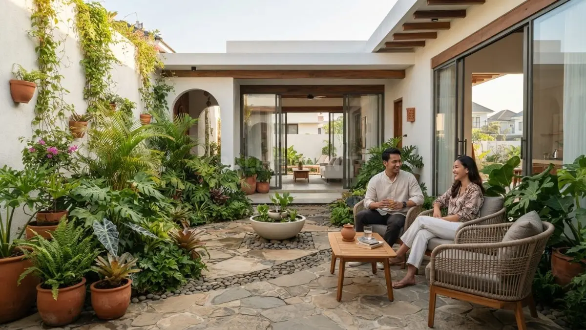 Courtyard dan taman tropis menghadirkan nuansa vila Italia yang elegan sekaligus menyatu dengan karakter iklim Indonesia (BTV/AI)
