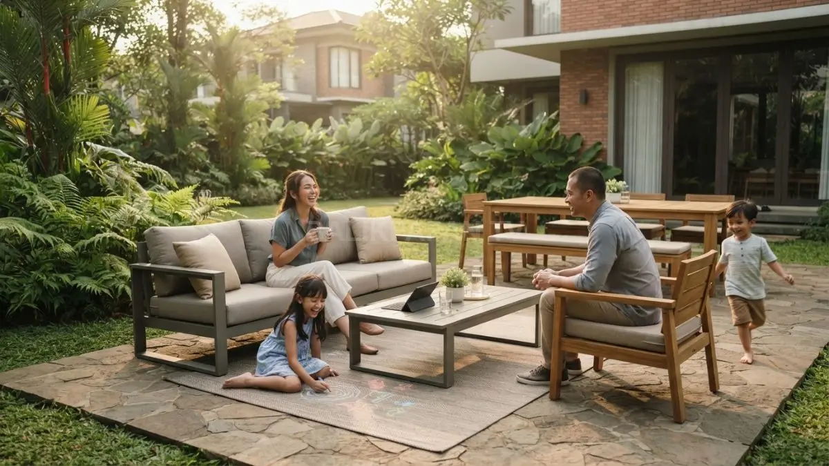 Furnitur outdoor yang tepat membuat halaman belakang lebih nyaman, fungsional, dan menyenangkan untuk berkumpul bersama keluarga. (BTV/AI)

