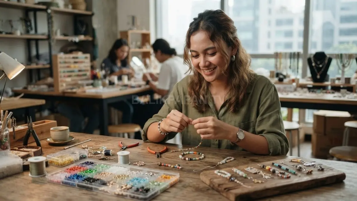 Hobi aksesori handmade dapat menjadi peluang bisnis kecil dengan memulai produk sederhana dan mengembangkan desain sesuai respons pembeli (BTV/AI)
