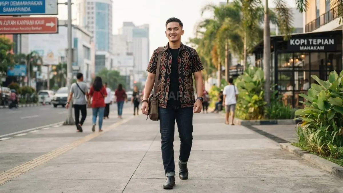 Inspirasi Sapei Sapaq menghadirkan gaya pria modern dengan tetap menghormati makna motif tradisional Dayak Indonesia. (BTV/AI)
