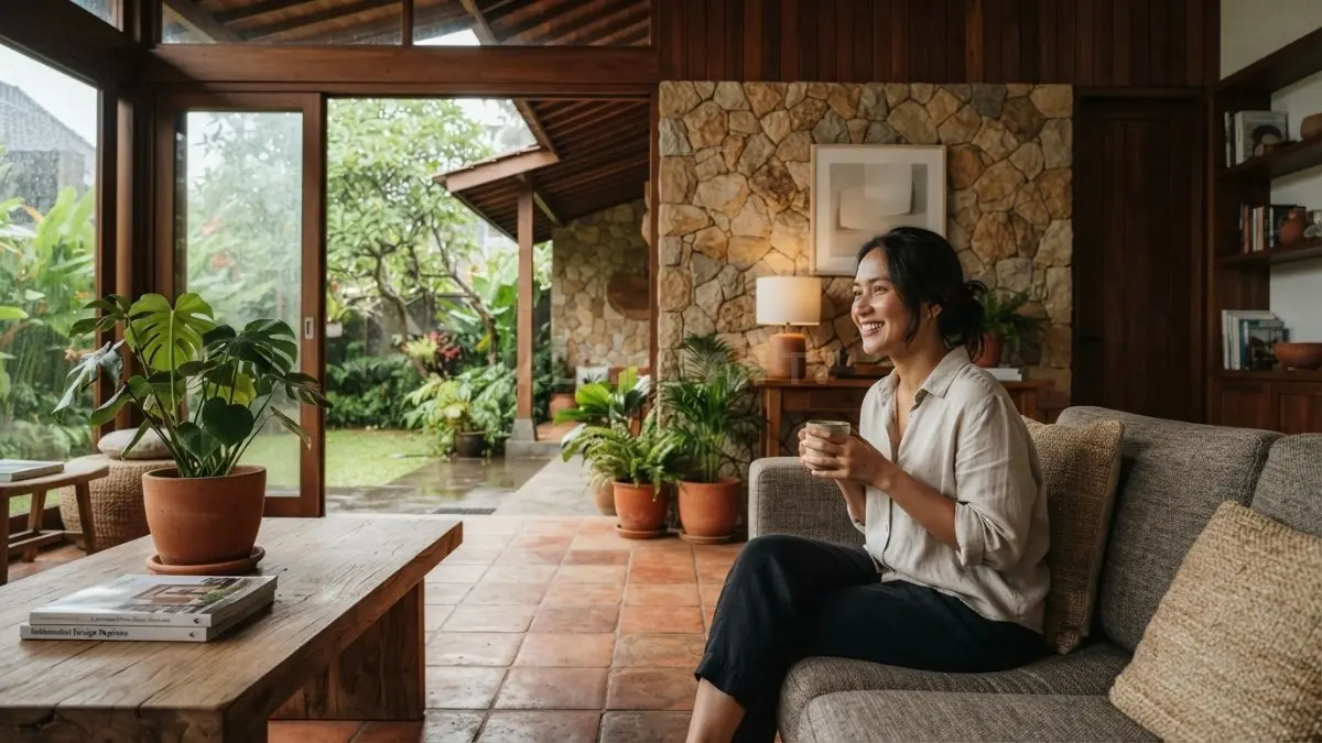 Material alami seperti batu, kayu, dan terakota mampu menghadirkan rumah Italia yang hangat, elegan, bertekstur, serta nyaman untuk hunian tropis Indonesia. (BTV/AI)
