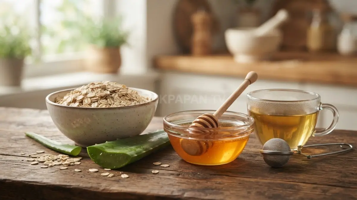 Oatmeal, lidah buaya, teh hijau, dan madu dapat membantu menjaga kelembapan serta kenyamanan kulit sehari-hari. (BTV/AI)