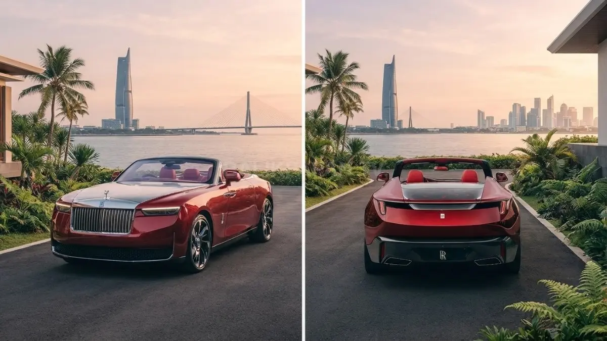 Rolls-Royce La Rose Noire Droptail tampil memukau, memadukan desain merah elegan dengan kemewahan otomotif berkelas. (BTV/AI)
