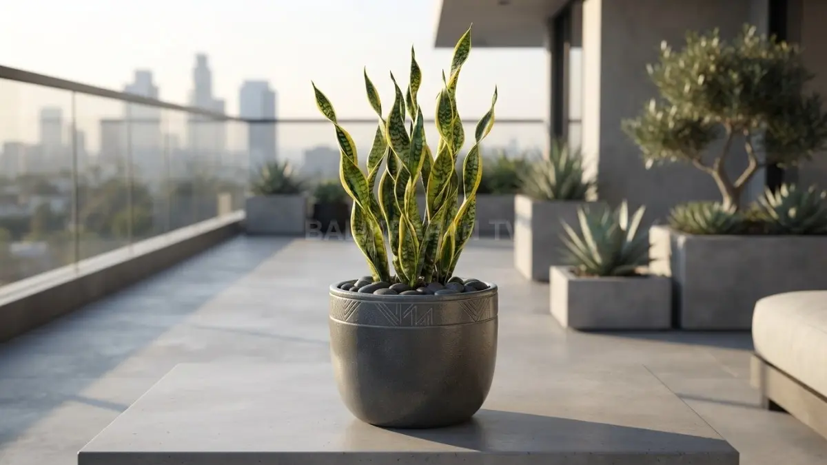 Snake plant dengan bentuk daun melengkung sepiral setelah mendapat pengarahan dan perawatan bertahap.
