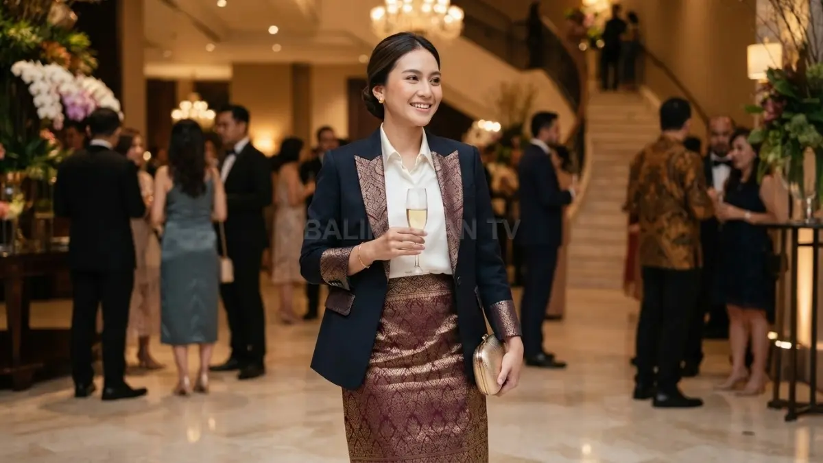 Songket bisa menjadi statement piece elegan saat dipadukan dengan busana sederhana, modern, dan aksesori minimalis seimbang (BTV/AI)
