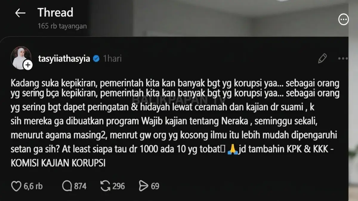 Tasyi Athasyia saat membagikan gagasan kajian agama bagi pejabat untuk mengingatkan bahaya korupsi.