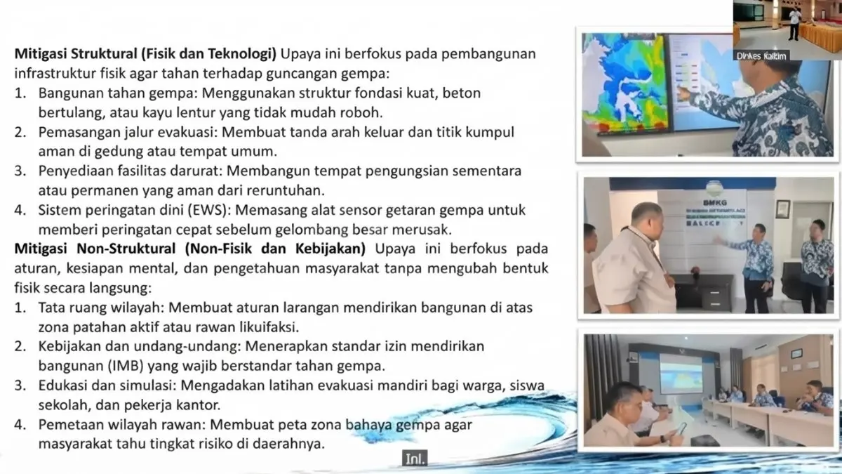 Analis Kebencanaan BPBD Kaltim Tresna Rosano menjelaskan pentingnya mitigasi bencana dalam pertemuan koordinasi di Samarinda.