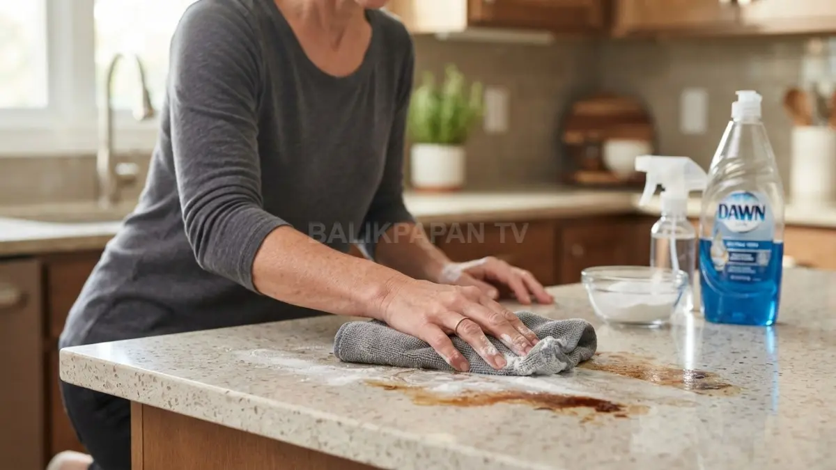 Baking soda dan kain lembut membantu membersihkan noda membandel pada permukaan rumah secara praktis tanpa pembersih keras. (BTV/AI)
