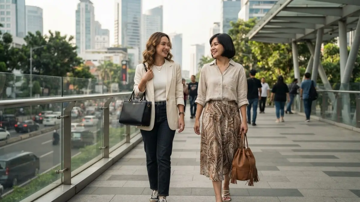 Bentuk dan karakter tas mampu menyeimbangkan outfit, menciptakan tampilan rapi, santai, dan tetap harmonis setiap hari. (BTV/AI)
