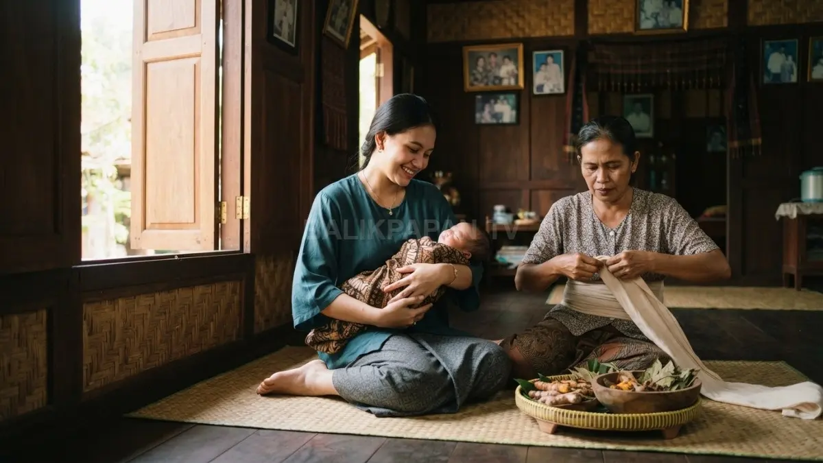 Ibu muda jalani perawatan nifas tradisional Bugis didampingi keluarga dalam suasana hangat dan tenang. (BTV/Ai)