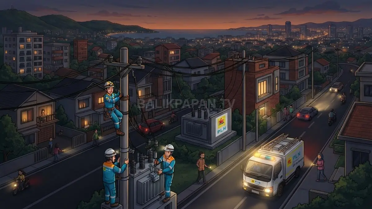 Ilustrasi jaringan listrik PLN yang mendukung pasokan energi bagi pelanggan Balikpapan (BTV/AI)