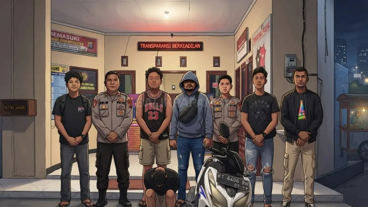 Ilustrasi polisi meringkus terduga pelaku pencurian sepeda motor milik kurir di sebuah masjid Sangatta Utara. (BTV/AI)