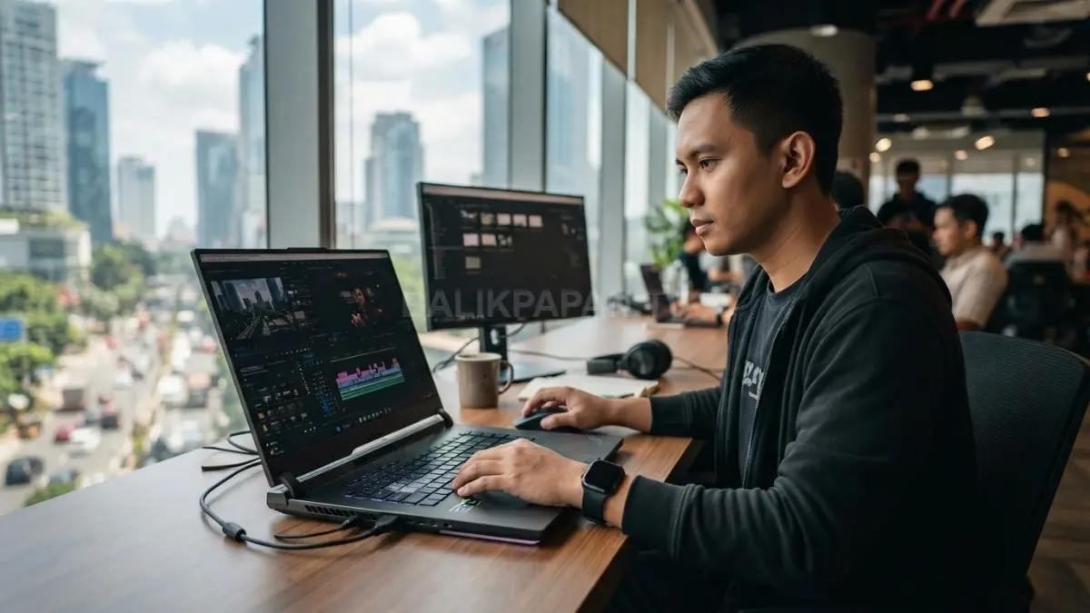 Laptop gaming menawarkan performa tinggi untuk multitasking dan software berat, tetapi belum tentu diperlukan bagi pekerja harian. (BTV/AI)
