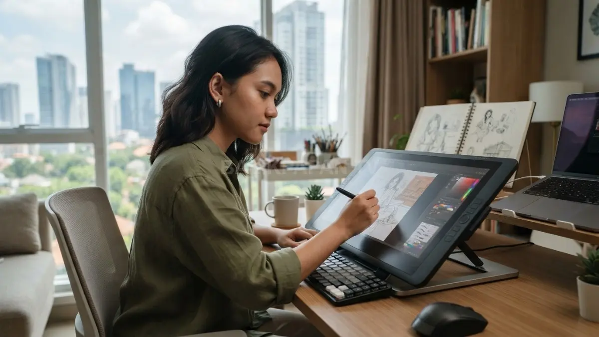 Menggambar digital membantu mengasah kreativitas, teknik visual, dan gaya personal di era AI. (BTV/AI)
