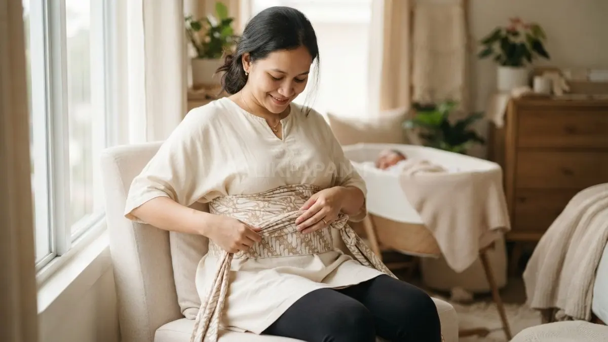 Penggunaan bengkung membantu memberikan kenyamanan serta menopang pemulihan tubuh ibu pascamelahirkan secara alami. (BTV/Ai)
