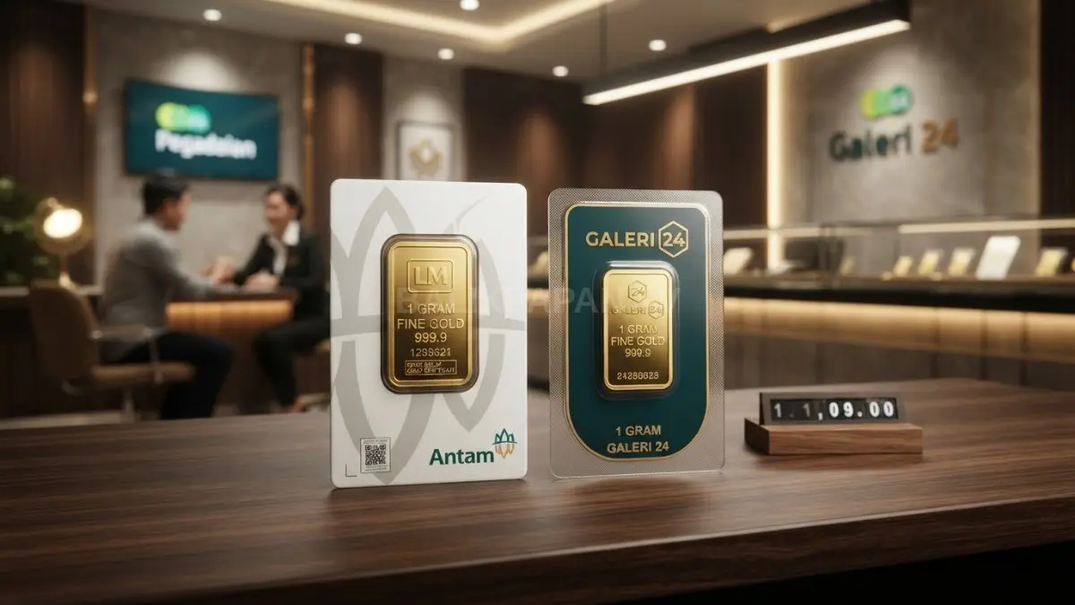 Perbandingan harga jual dan buyback emas menunjukkan spread berbeda pada Antam serta Galeri 24 [BTV:AI]