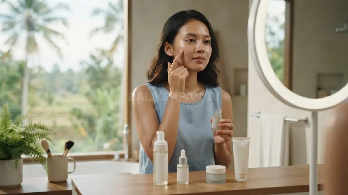 Rutinitas skincare sederhana membantu kulit berminyak tetap lembap, nyaman, dan terlindungi tanpa menumpuk produk berlebihan. (BTV/AI)