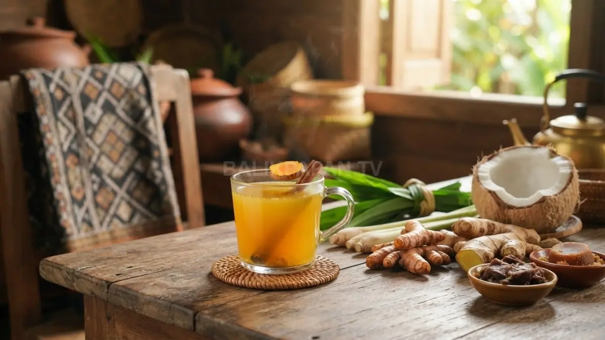 Sajian jamu herbal tradisional dari rempah alami menghadirkan kesegaran dan kehangatan alami untuk kesehatan tubuh. (BTV/Ai)