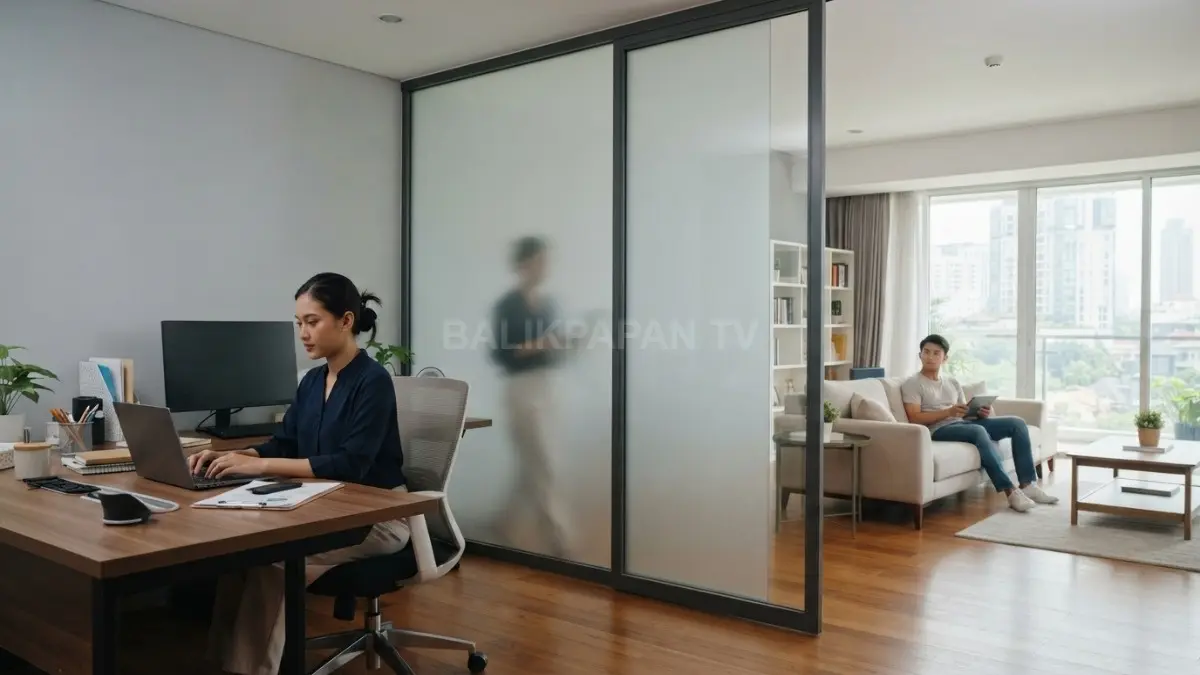 Smart glass bisa menjadi sekat ruang fleksibel, buram saat bekerja agar lebih privat dan transparan ketika ruangan ingin terasa menyatu (BTV/AI)
