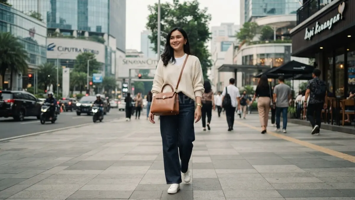 Ukuran tas yang tepat membantu menyeimbangkan siluet outfit, sehingga penampilan terlihat harmonis dan proporsional setiap hari. (BTV/AI)
