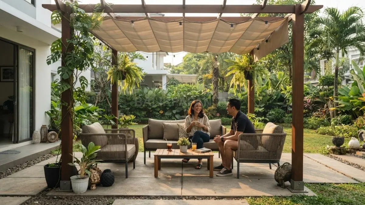 Area teduh membantu taman belakang tetap nyaman untuk bersantai, menikmati kopi, dan berkumpul bersama keluarga sepanjang hari (BTV/AI)
