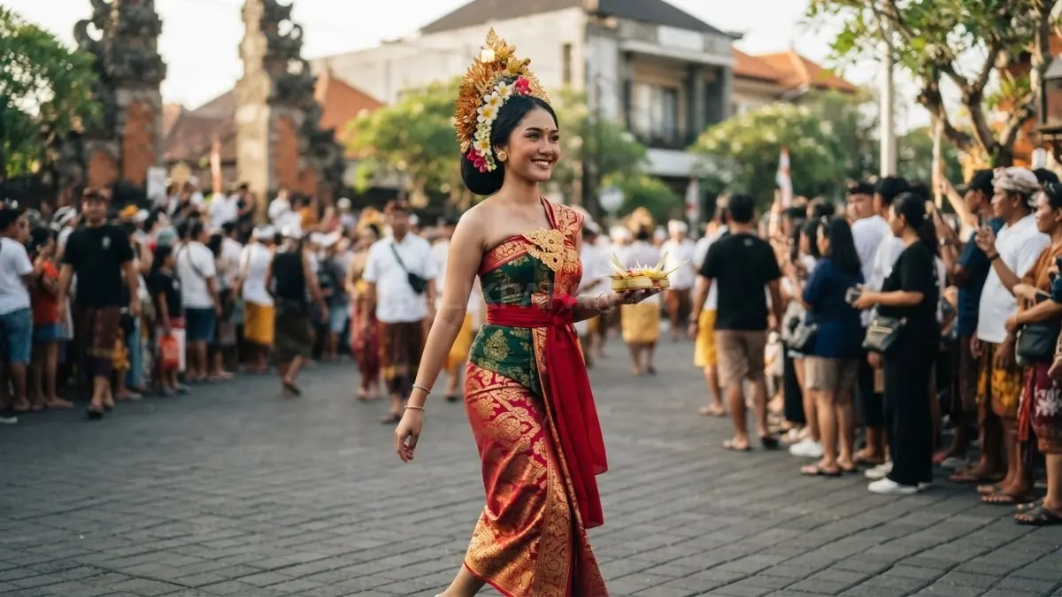Busana Bali menghadirkan karakter khas melalui kain dan aksesori, sekaligus tetap nyaman untuk pawai kemerdekaan. (BTV/AI)
