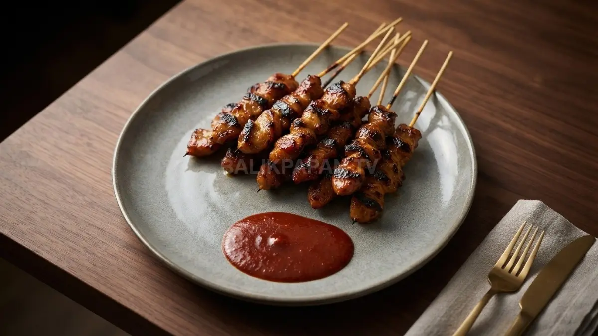 Kelezatan sate tulang khas Banjar dengan olesan bumbu kecokelatan yang gurih dan bumbu cocolan pedas manis siap memanjakan lidah. (BTV/Ai)