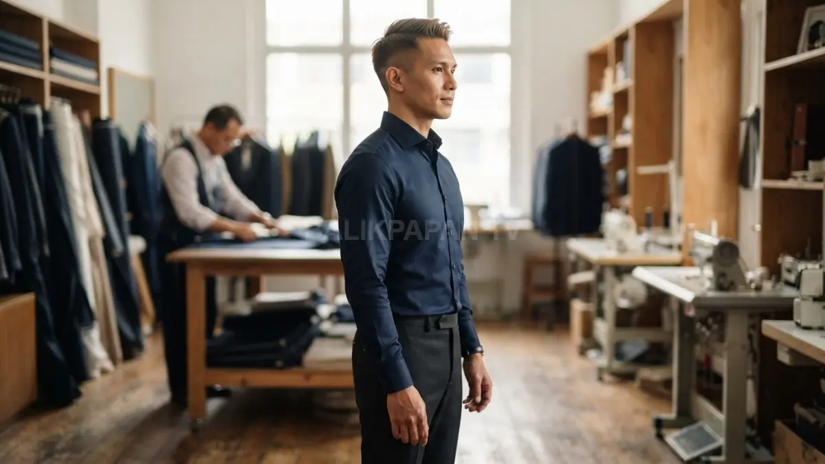 Panjang atasan yang proporsional, dengan bahu dan badan seimbang, membantu menciptakan tampilan rapi sehari-hari. (BTV/AI)