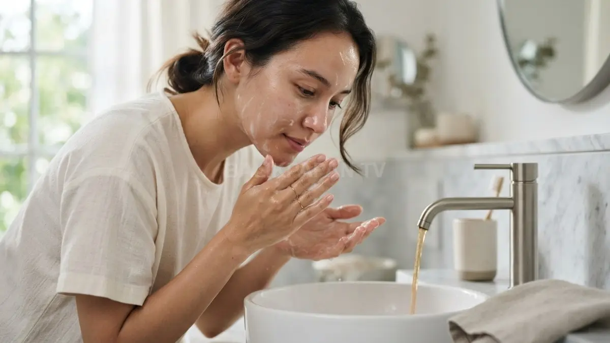 Perawatan cuci muka yang lembut membantu menjaga kelembapan serta kesehatan benteng pertahanan kulit Anda. (BTV/Ai)