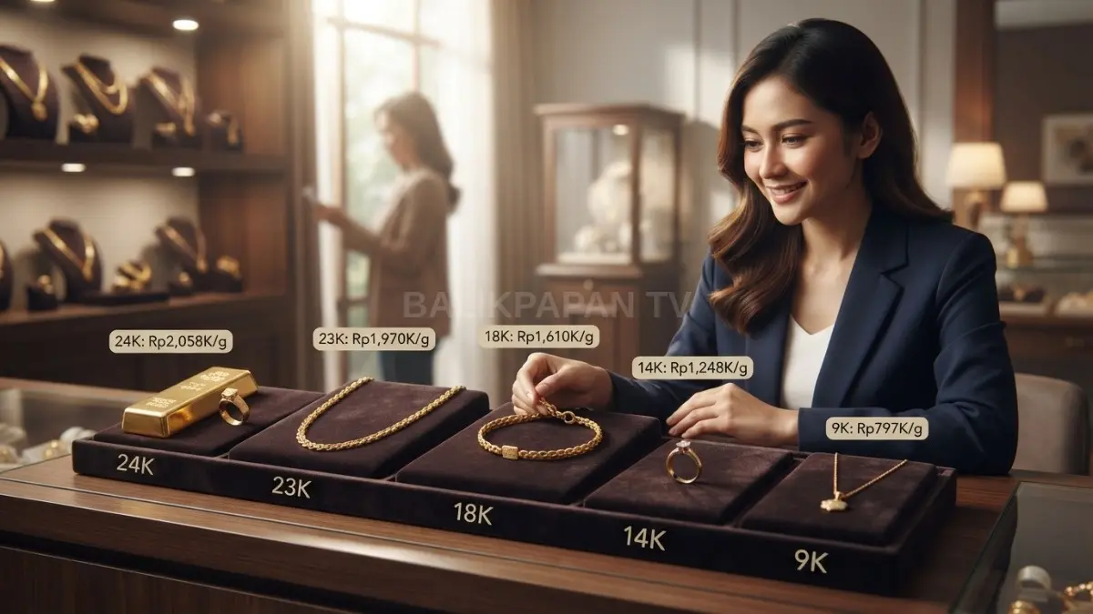 Pilihan kadar emas Lakuemas dari 24K hingga 9K menawarkan rentang harga beragam. [BTV:AI]