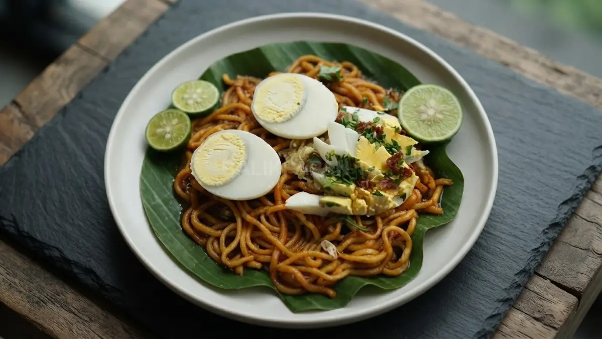 Sajian mie bancir khas Banjar dengan toping telur rebus dan perasan jeruk nipis siap memanjakan lidah. (BTV/Ai)