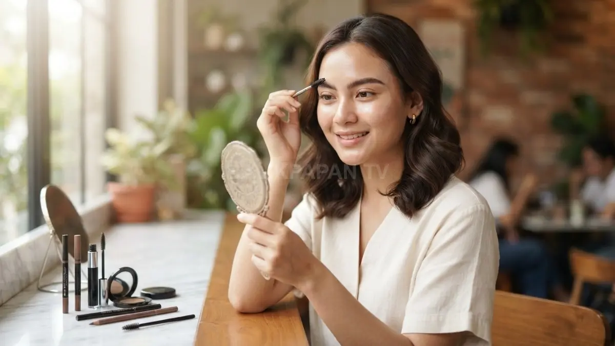 Alis rapi dan lembut memperkuat kesan anggun Belle tanpa terlihat berlebihan, cocok untuk makeup Disney elegan (BTV/AI)
