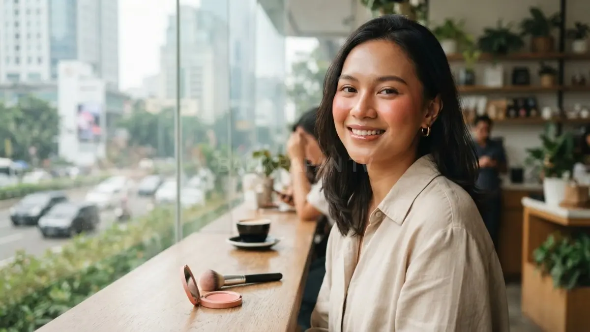 Blush peach-rose menghadirkan rona hangat yang membuat makeup Belle tampak segar, feminin, dan elegan sepanjang acara Disney (BTV/AI)
