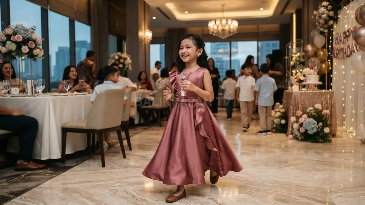Dress satin menghadirkan gaya elegan anak melalui warna cantik, potongan nyaman, dan detail sederhana memikat (BTV/AI)
