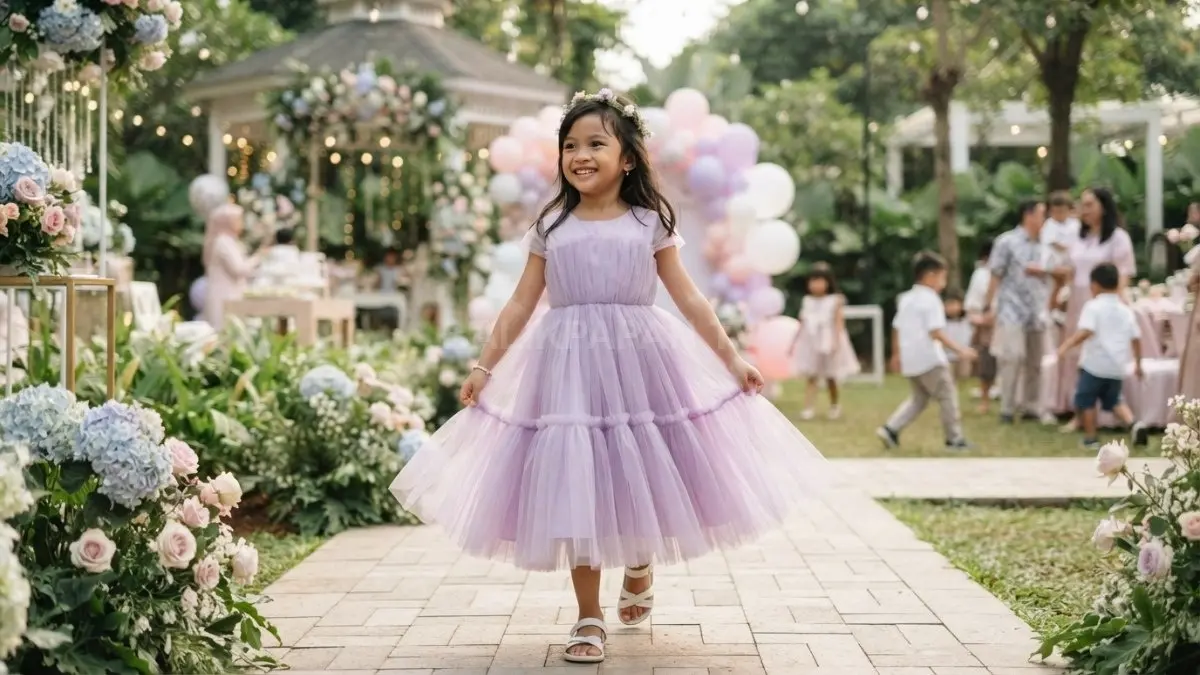 Dress tulle menghadirkan nuansa princess yang manis, elegan, nyaman, dan tetap leluasa bergerak saat pesta anak (BTV/AI)
