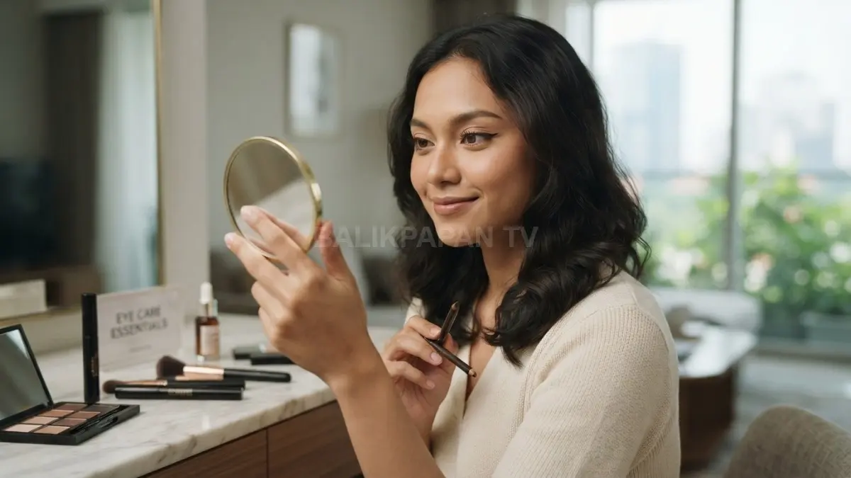 Eyeliner tipis, bulu mata lentik, dan riasan mata lembut menciptakan tampilan Belle yang elegan serta feminin. (BTV/AI)
