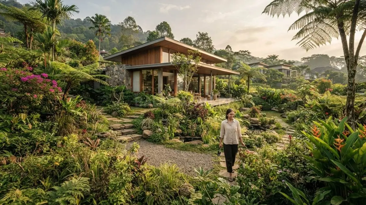 Inspirasi taman liar menghadirkan suasana alami, romantis, dan menyatu dengan rumah secara harmonis (BTV/AI)
