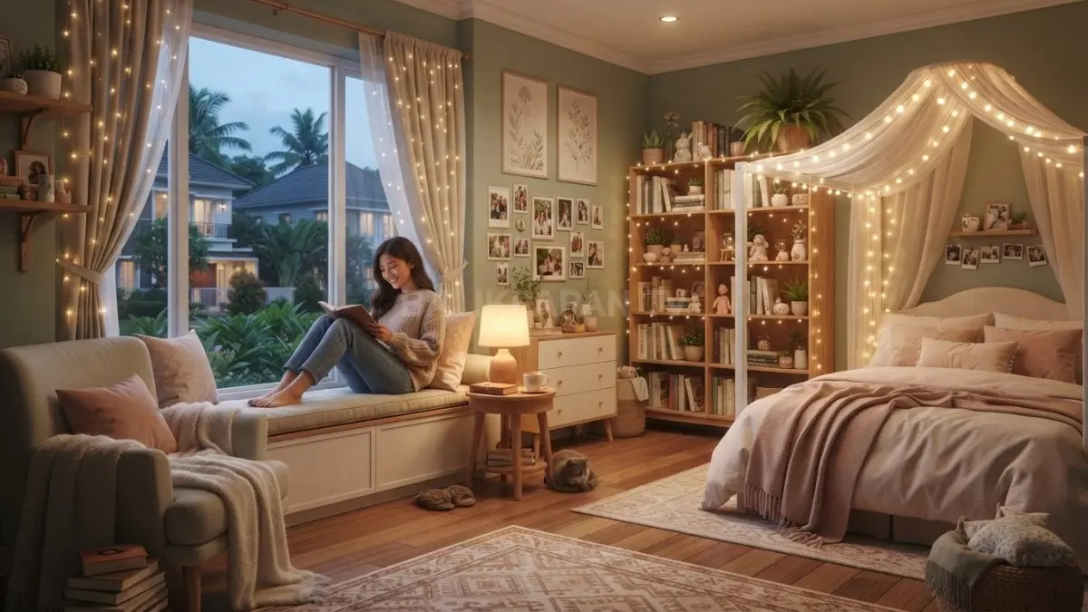 Kamar negeri dongeng menghadirkan suasana hangat, lembut, imajinatif, nyaman, dan penuh karakter unik (BTV/AI)
