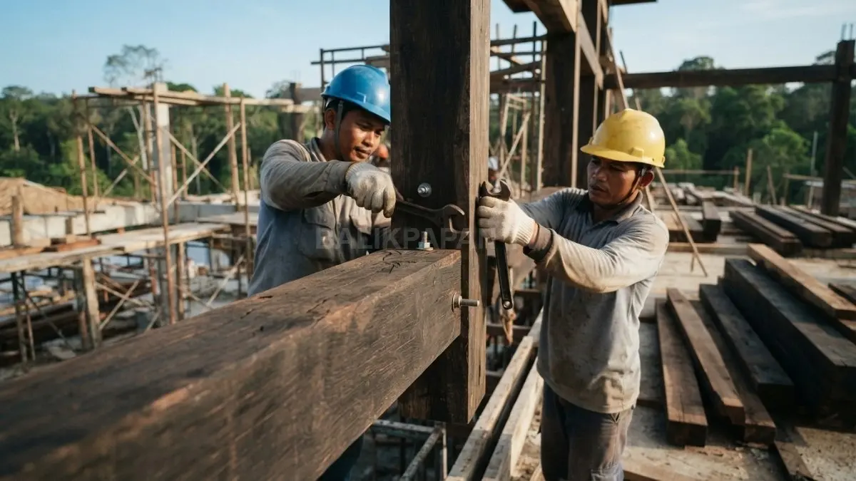 Kayu ulin Kalimantan dikenal sangat awet, dengan ketahanan alami tinggi untuk berbagai konstruksi tradisional. (BTV/AI)