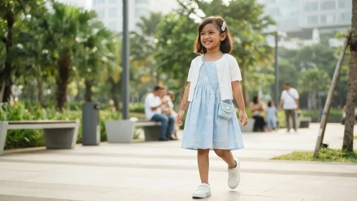Outfit Frozen bernuansa biru putih dengan glitter tipis membuat anak tampil manis, nyaman, dan memikat (BTV/AI)
