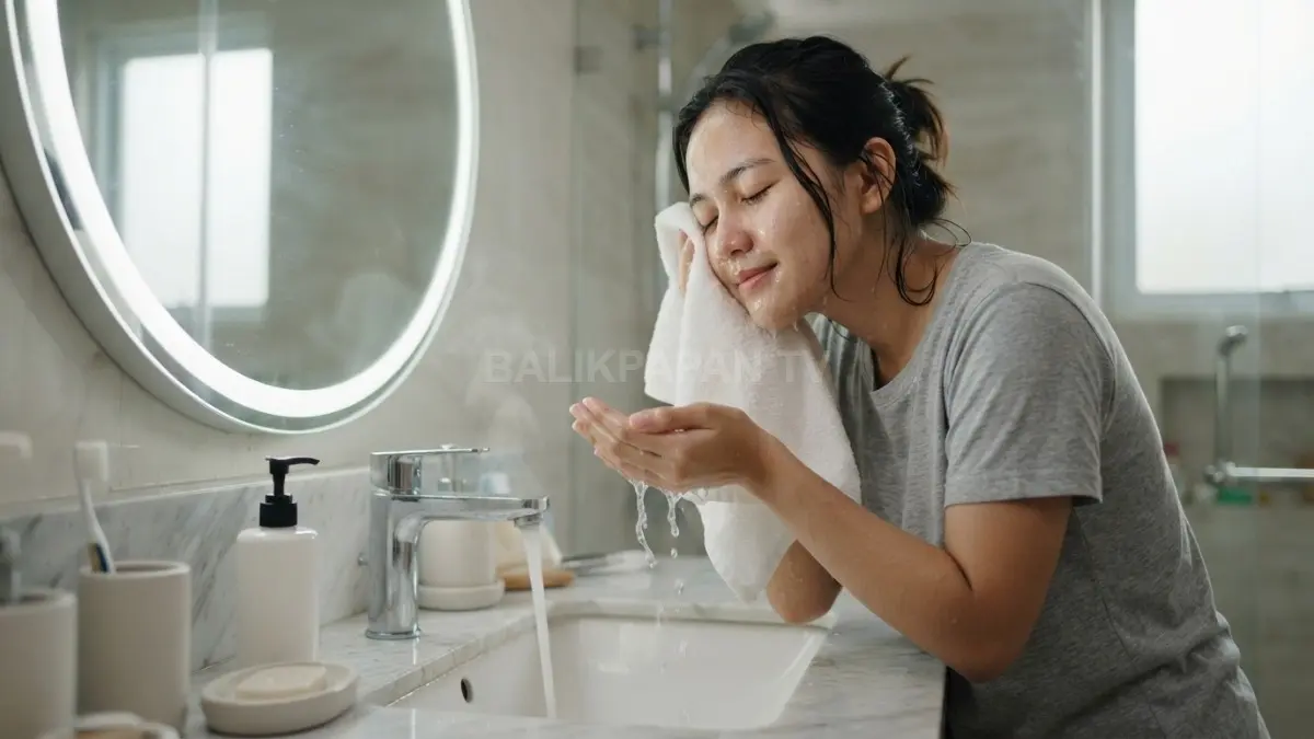 Air panas dan terlalu lama mencuci muka dapat mengurangi kelembapan alami kulit setelah mencuci wajah. (BTV/AI)
