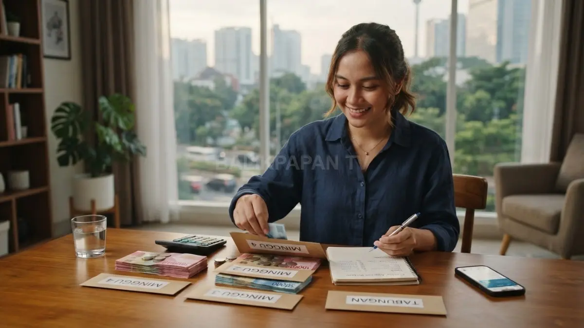 Bagi uang bulanan menjadi anggaran mingguan agar pengeluaran tetap terkontrol dan tidak cepat habis. (BTV/AI)
