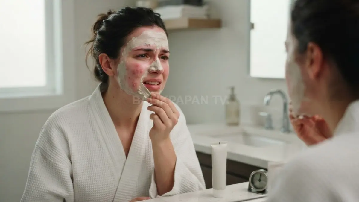 Masker wajah digunakan sekitar 15 menit sesuai petunjuk produk, dan dihentikan jika muncul iritasi kulit. (BTV/AI)