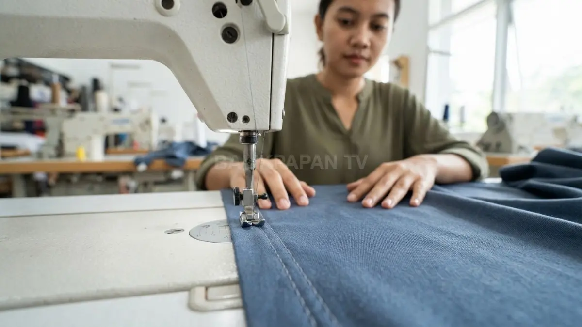 Mesin jahit menghasilkan garis tusukan berjarak 5 mm yang rapi, presisi, dan sesuai pada kain. (BTV/AI)