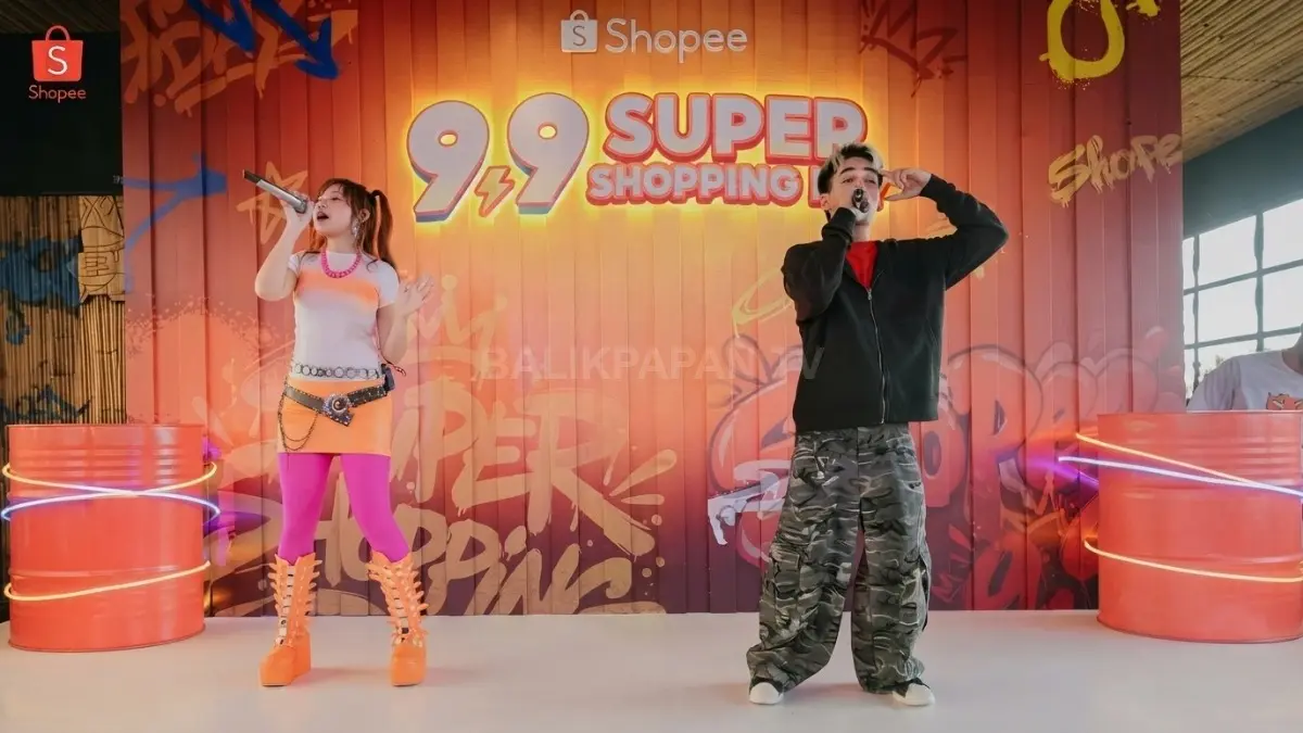 Naykilla dan Tenxi tampil energik dalam kolaborasi Shopee 9.9 Super Shopping Day lewat musik dan gaya khas mereka. (BTV/AI)
