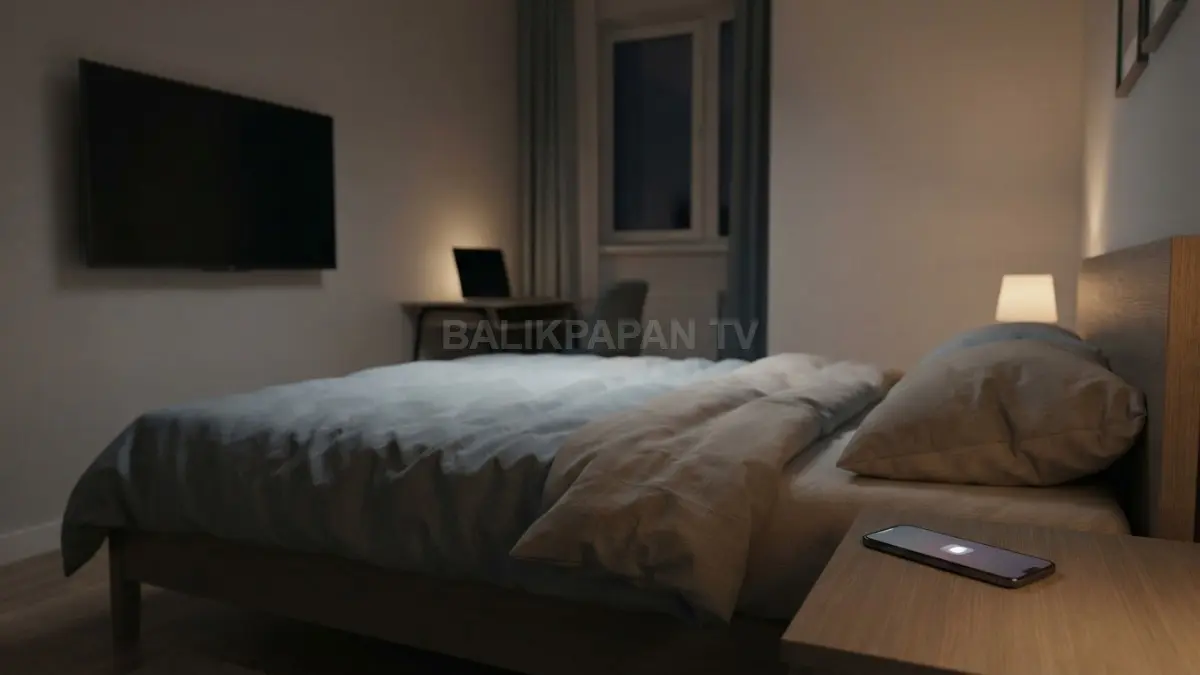 Televisi dan laptop dekat tempat tidur dapat mengganggu suasana istirahat melalui cahaya layar dan aktivitas kerja. (BTV/AI)