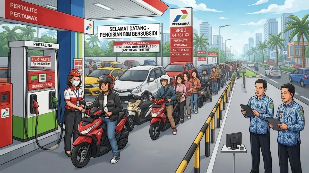Ilustrasi Pemkot Balikpapan mengevaluasi aturan BBM bersubsidi untuk menata antrean dan menjaga distribusi Pertalite di SPBU. (BTV/AI)