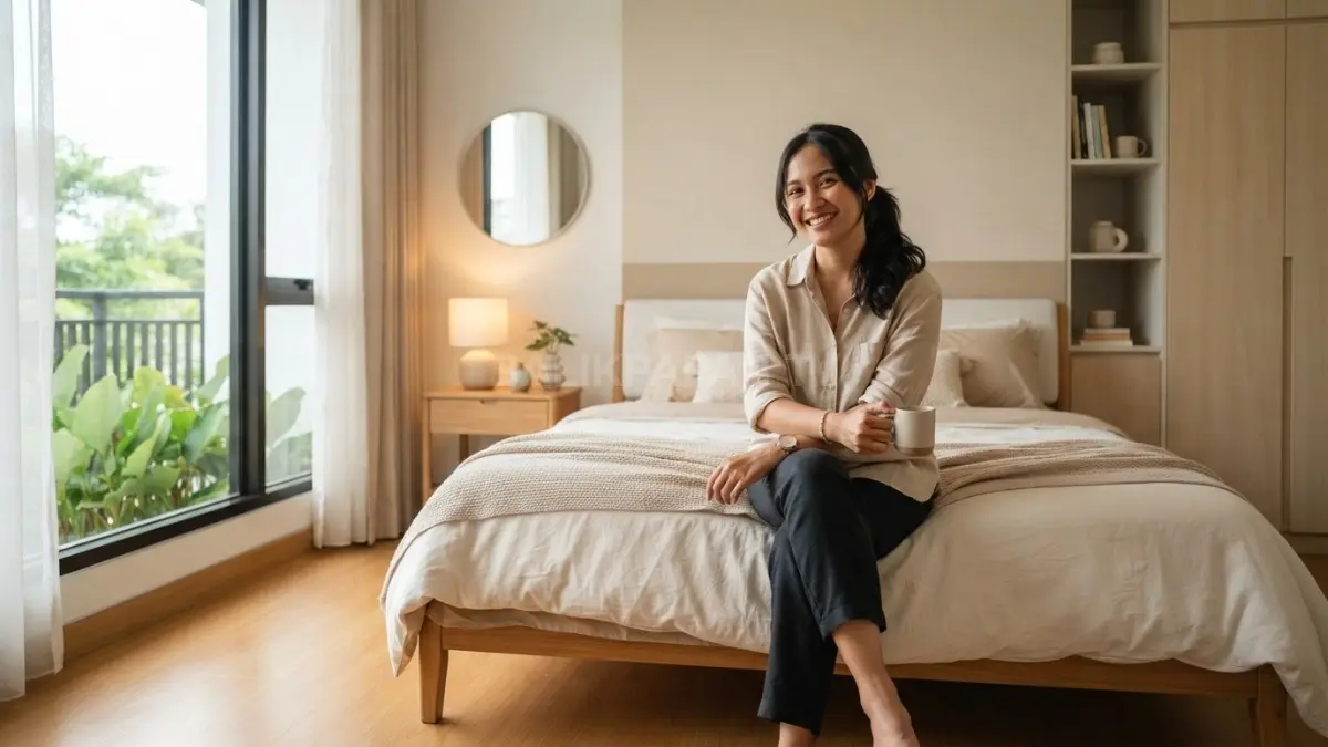 Kamar minimalis bergaya Belanda memadukan warna lembut, linen, kayu, pencahayaan hangat, serta furnitur sederhana yang fungsional. (BTV/AI)